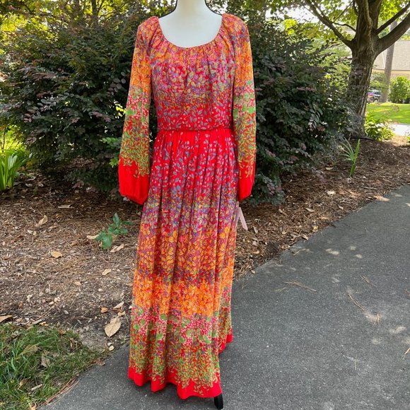 Vintage Lord & Taylor Floral Long Sleeve Maxi Dress - Picture 1 of 11
